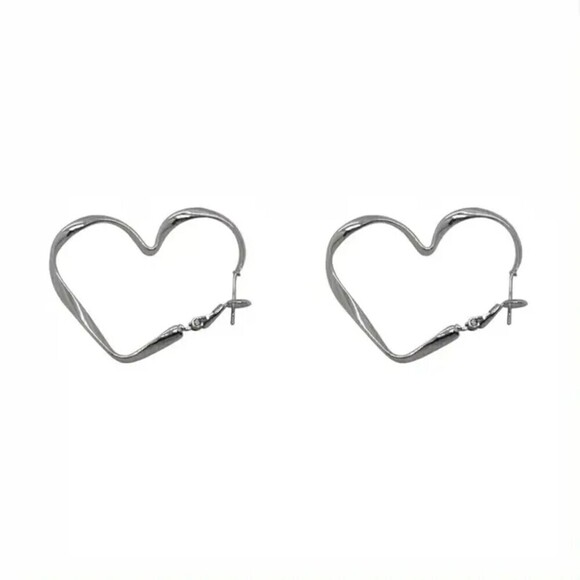 New - Big Heart Hoop Silver Earrings - Picture 1 of 7